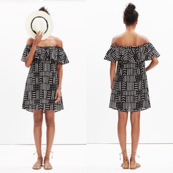 Madewell Off Shoulder Rio Dress in Arrow Grid XS - Picture 1 of 9